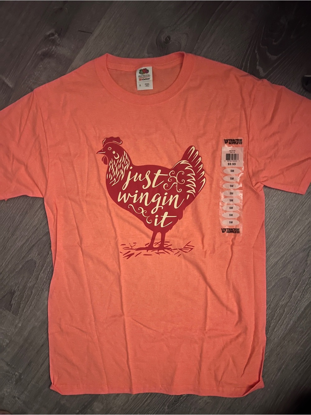Just Wingin' It Coral Graphic Tee - Fruit of the Loom New Adult Small